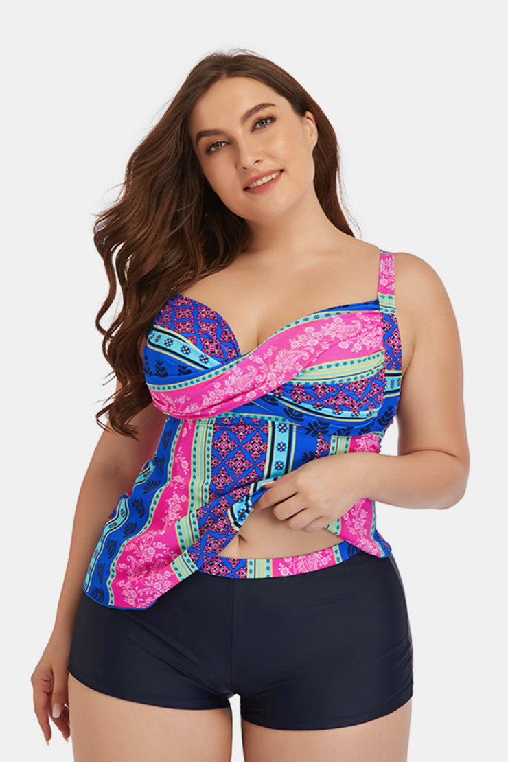 Plus Size Printed Crisscross Cutout Two-Piece Swim Set - Ruby's Fashion