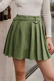 Belted Pleated Mini Skirt - Ruby's Fashion