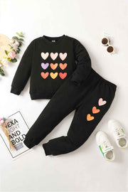 Kids Heart Graphic Sweatshirt and Joggers Set - Ruby's Fashion