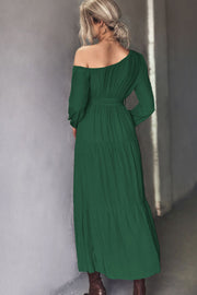 Belted One-Shoulder Tiered Maxi Dress - Ruby's Fashion