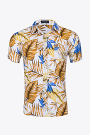 Tropical Pattern Button-Up Collared Beach Shirt