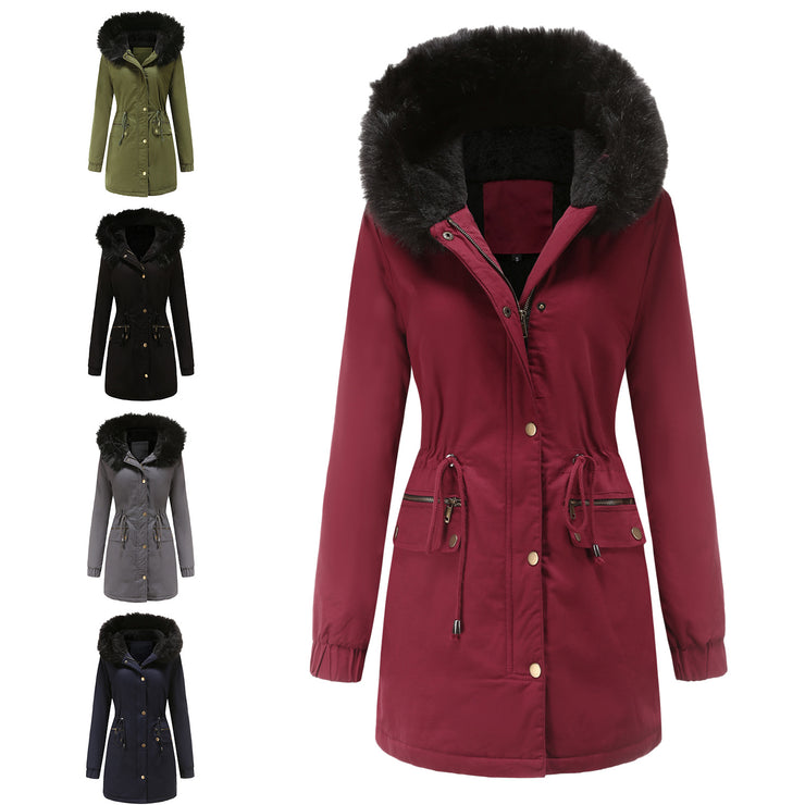 Hooded Warm Jacket With Fur Collar Loose Cotton - Ruby's Fashion