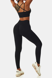 Double-Strap Sports Bra and Leggings Set - Ruby's Fashion