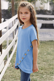 Girls Buttoned Tulip Hem T-Shirt - Ruby's Fashion