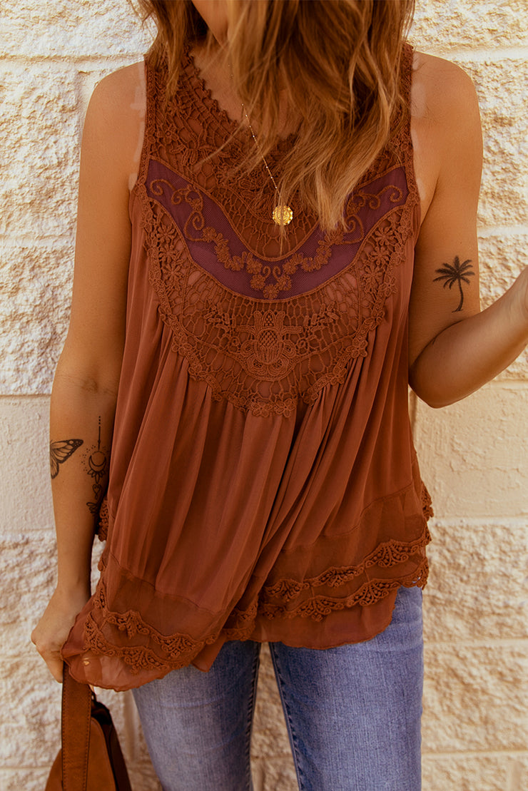 Lace Detail Button Back Sleeveless Top - Ruby's Fashion