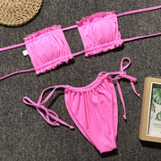 Frill Trim Ruched Bikini Set - Ruby's Fashion