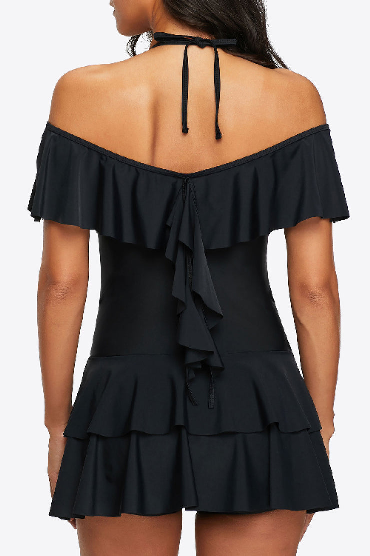 Ruffled Cold-Shoulder Two-Piece Swimsuit - Ruby's Fashion