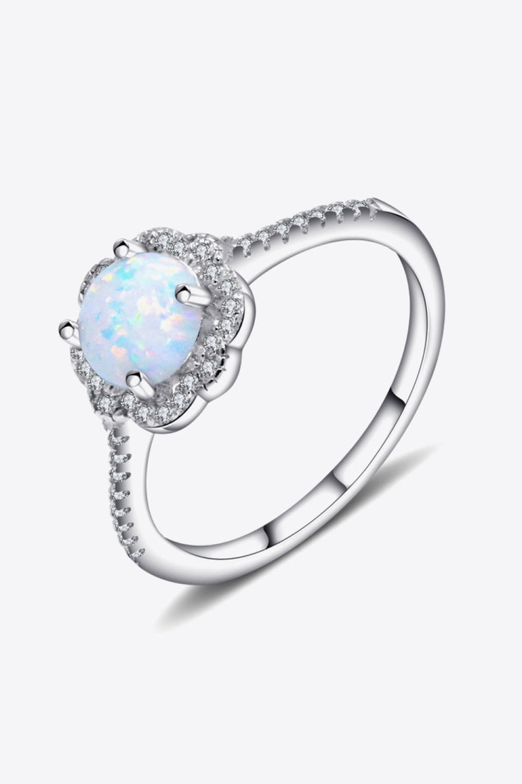 Platinum-Plated 4-Prong Opal Ring - Ruby's Fashion