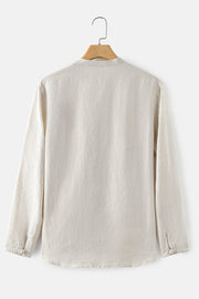 Buttoned Round Neck Long Sleeve Linen Shirt