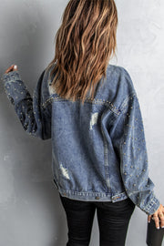 Studded Button Down Denim Jacket - Ruby's Fashion