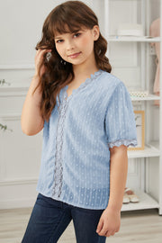 Girls Swiss Dot Spliced Lace Blouse - Ruby's Fashion