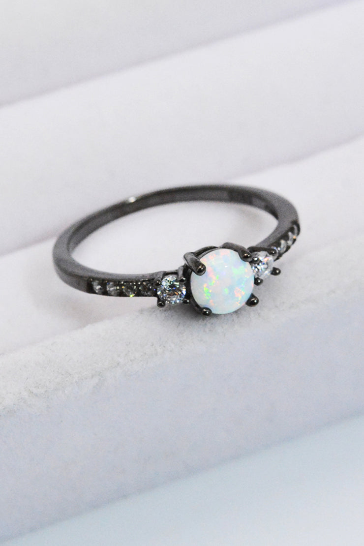 925 Sterling Silver Round Opal Ring - Ruby's Fashion