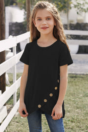 Girls Buttoned Tulip Hem T-Shirt - Ruby's Fashion