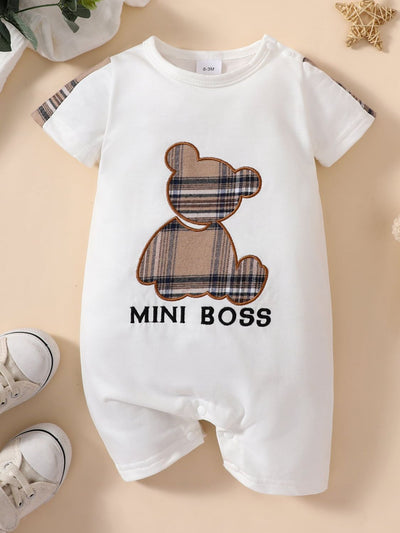 Baby MINI BOSS Bear Graphic Short Sleeve Jumpsuit - Ruby's Fashion