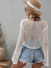 Openwork Flare Sleeve Cropped Cover Up - Ruby's Fashion