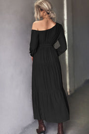 Belted One-Shoulder Tiered Maxi Dress - Ruby's Fashion