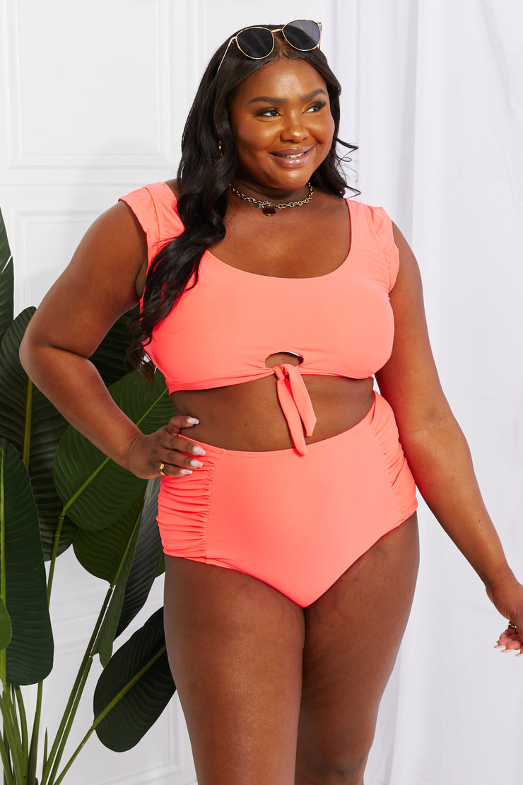 Marina West Swim Sanibel Crop Swim Top and Ruched Bottoms Set in Coral - Ruby's Fashion