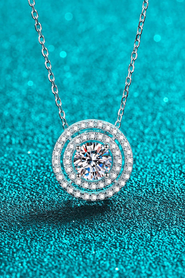 Moissanite Round Pendant Rhodium-Plated Necklace - Ruby's Fashion