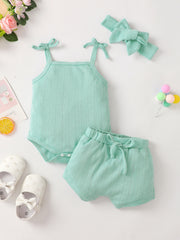 Baby Girl Waffle-Knit Tie-Shoulder Top and Shorts Set - Ruby's Fashion