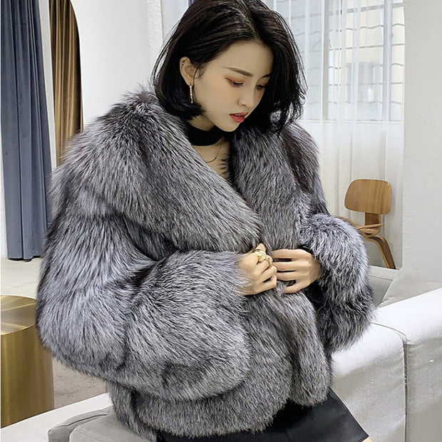 Women's Short Faux Fox Fur Coat - Ruby's Fashion