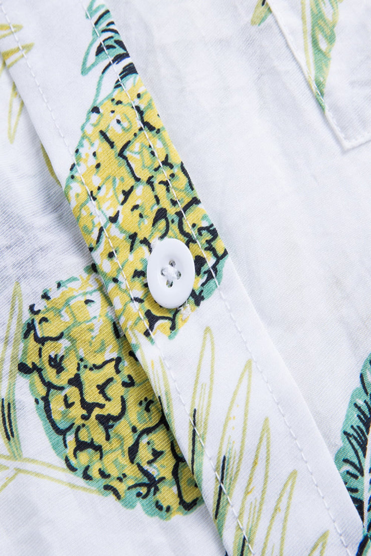 Tropical Pattern Button-Up Collared Beach Shirt