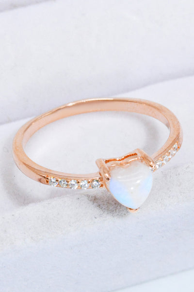 Natural Moonstone Heart 18K Rose Gold-Plated Ring - Ruby's Fashion