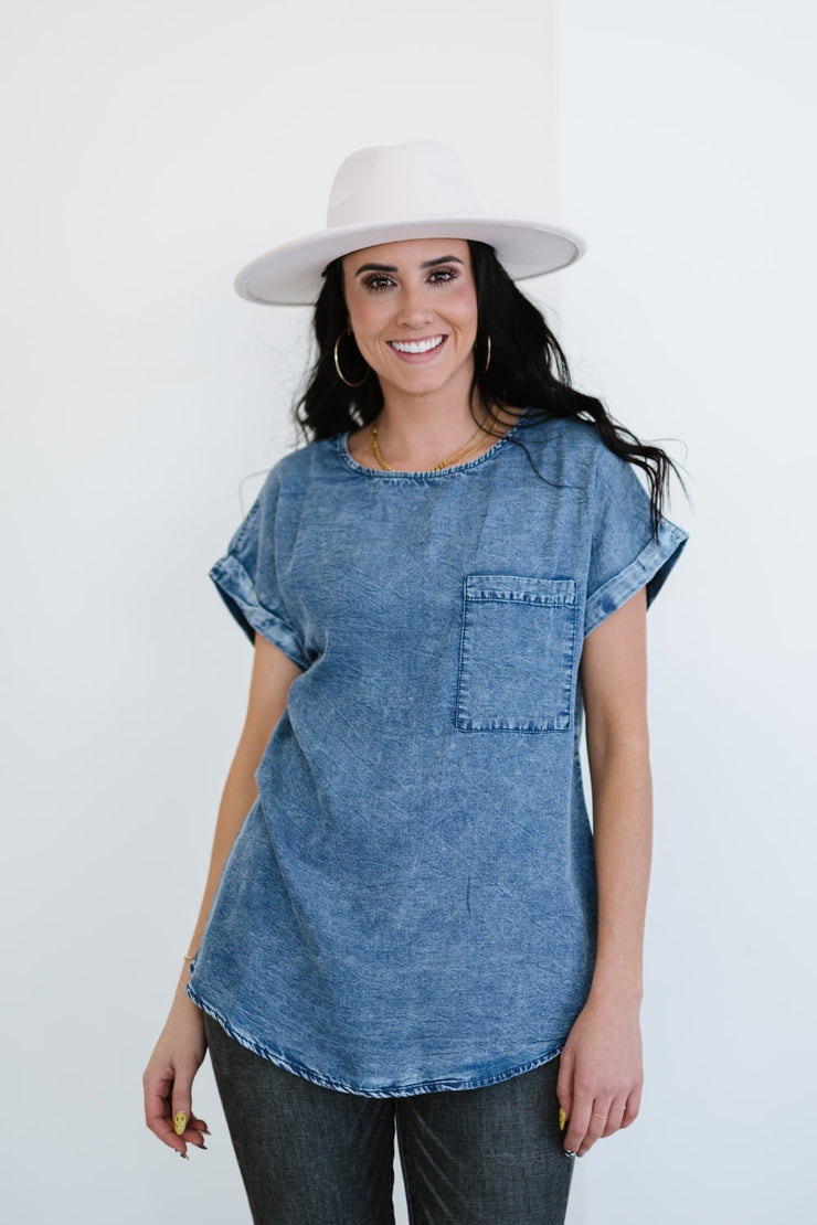 Doe & Rae Take Me There Denim Top - Ruby's Fashion