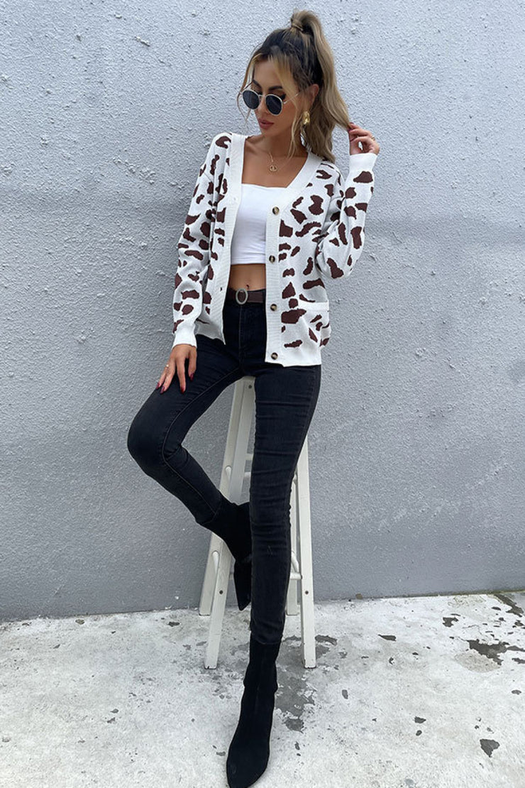 Animal Print Button Front Sweater Cardigan - Ruby's Fashion