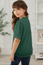 Girls Swiss Dot Spliced Lace Blouse - Ruby's Fashion