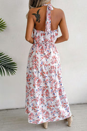 Floral Tie Waist Backless Maxi Dress - Ruby's Fashion