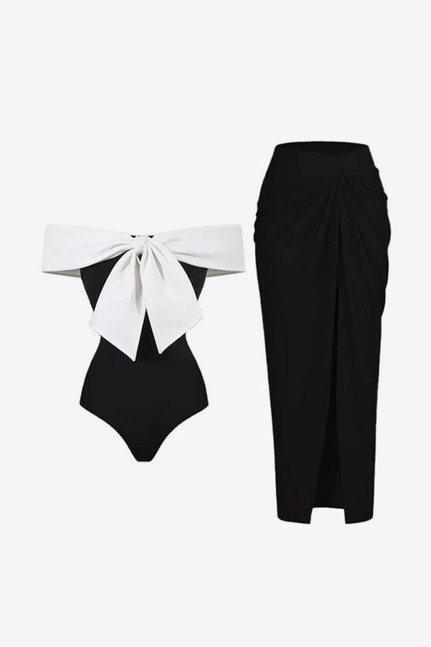 Contrast Bow Detail Two-Piece Swim Set - Ruby's Fashion