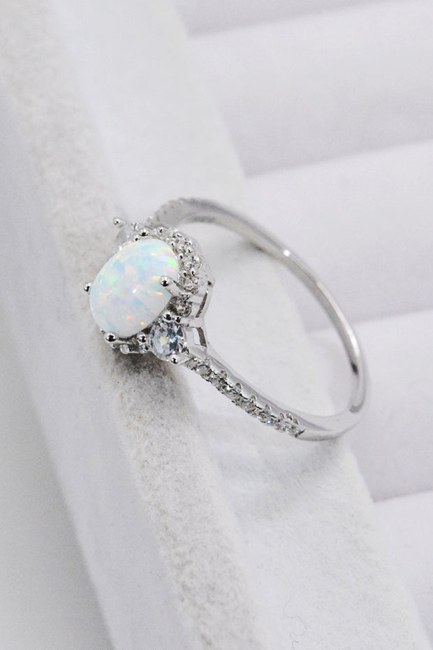 925 Sterling Silver Platinum-Plated Opal Ring - Ruby's Fashion