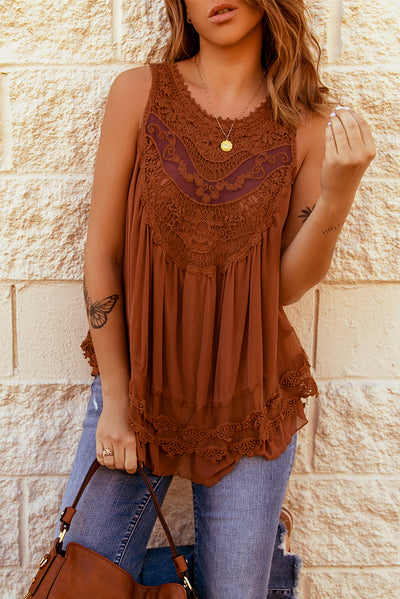 Lace Detail Button Back Sleeveless Top - Ruby's Fashion