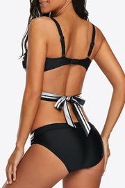Striped Crisscross Tie-Back Bikini Set - Ruby's Fashion