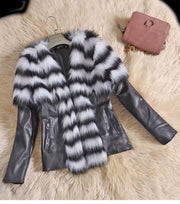 Faux Fur Slim Fit PU Leather  Fluffy coat - Ruby's Fashion
