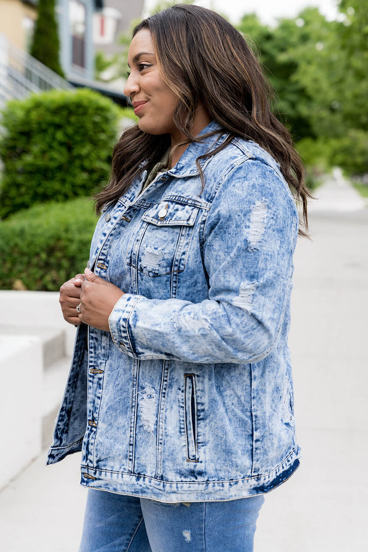 Acid Wash Distressed Denim Jacket - Ruby's Fashion