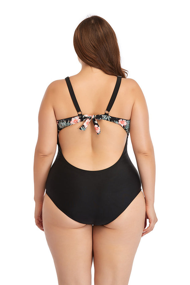 Floral Cutout Tie-Back One-Piece Swimsuit - Ruby's Fashion