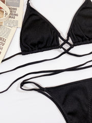 Halter Neck Crisscross Ribbed Bikini Set - Ruby's Fashion