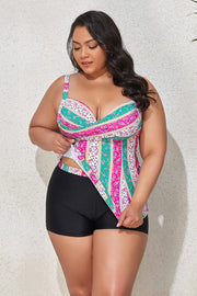 Plus Size Printed Crisscross Cutout Two-Piece Swim Set - Ruby's Fashion