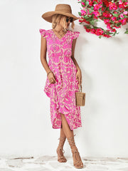 Floral V-Neck Cap Sleeve Dress