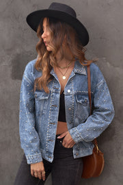 Studded Button Down Denim Jacket - Ruby's Fashion