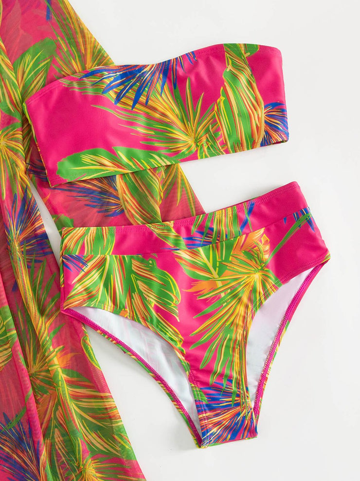 Botanical Print Tube Top, Swim Bottoms, and Cover Up Set - Ruby's Fashion