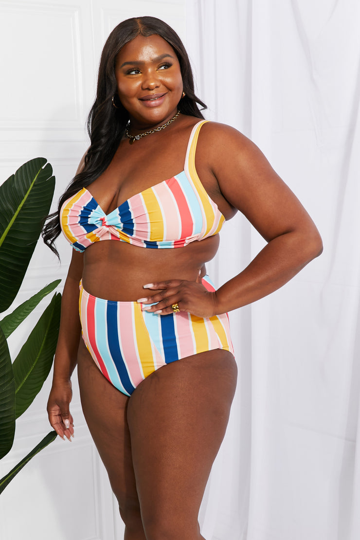 Marina West Swim Take A Dip Twist High-Rise Bikini in Stripe - Ruby's Fashion