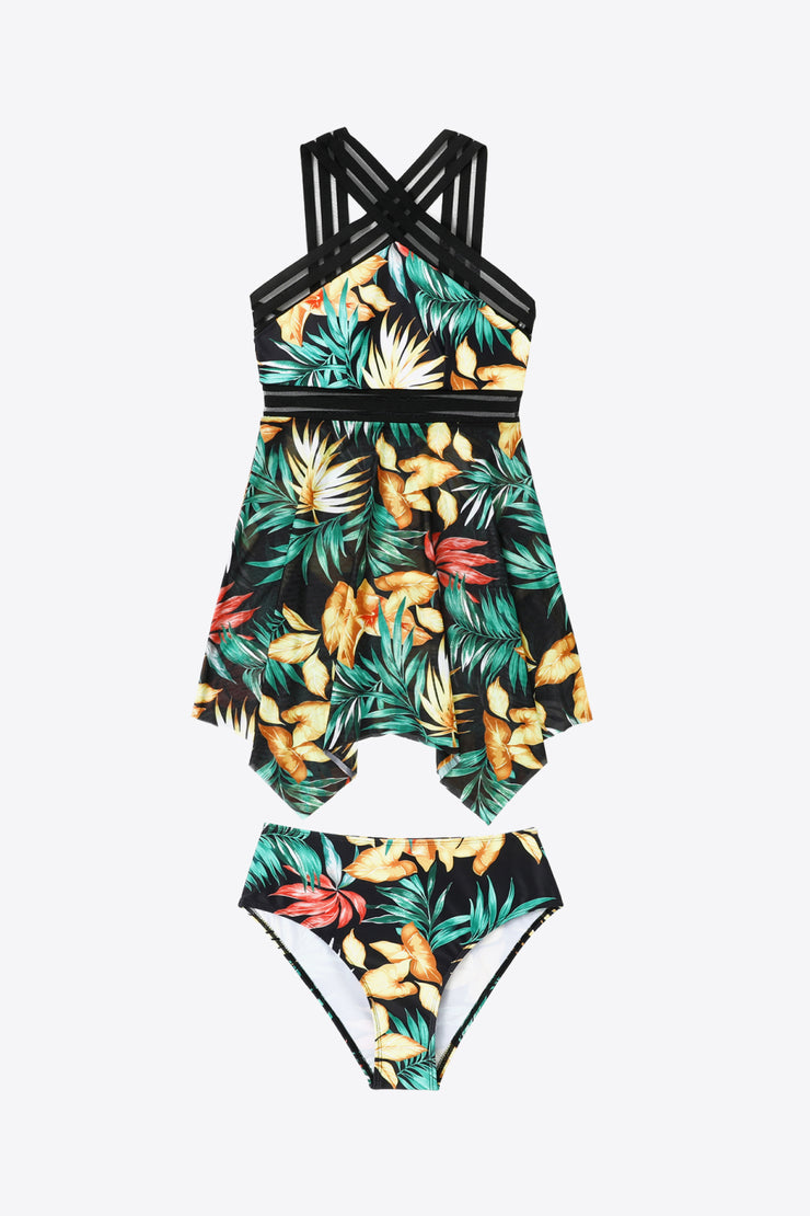 Printed Swim Dress and Bottoms Set - Ruby's Fashion