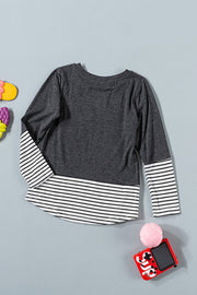 Girls Striped Color Block Sequin Pocket Top - Ruby's Fashion