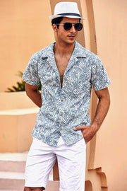 Botanical Print Lapel Collar Short Sleeve Shirt