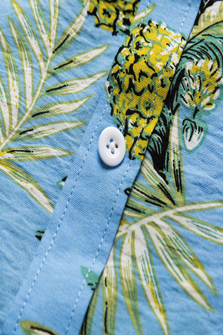 Tropical Pattern Button-Up Collared Beach Shirt