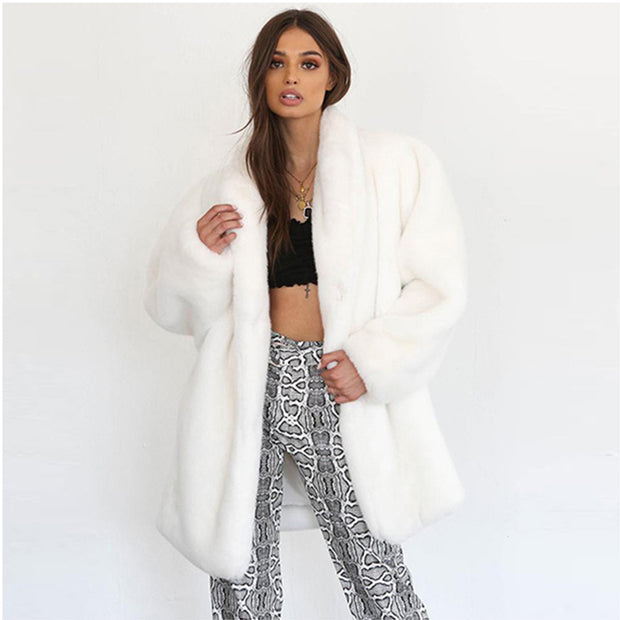 Women's Temperament White Faux Fur Coat - Ruby's Fashion