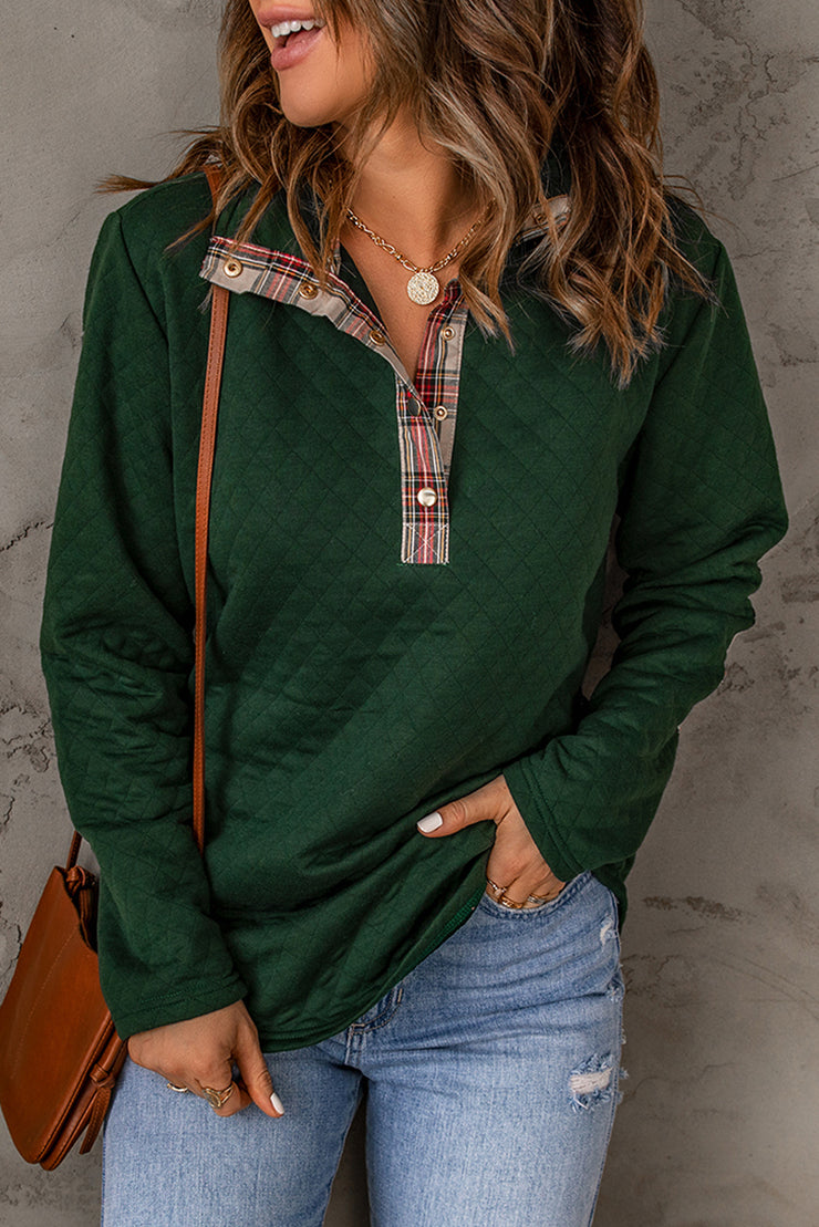 Plaid Snap Down Sweatshirt - Ruby's Fashion