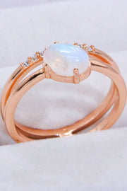 Natural Moonstone and Zircon Double-Layered Ring - Ruby's Fashion